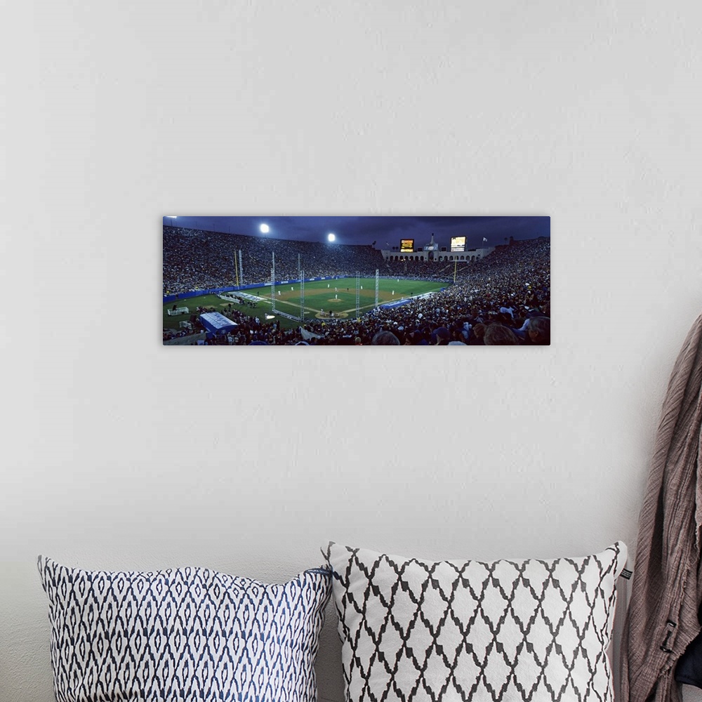 A bohemian room featuring Spectators watching baseball match, Los Angeles Dodgers, Los Angeles Memorial Coliseum, Los Angel...