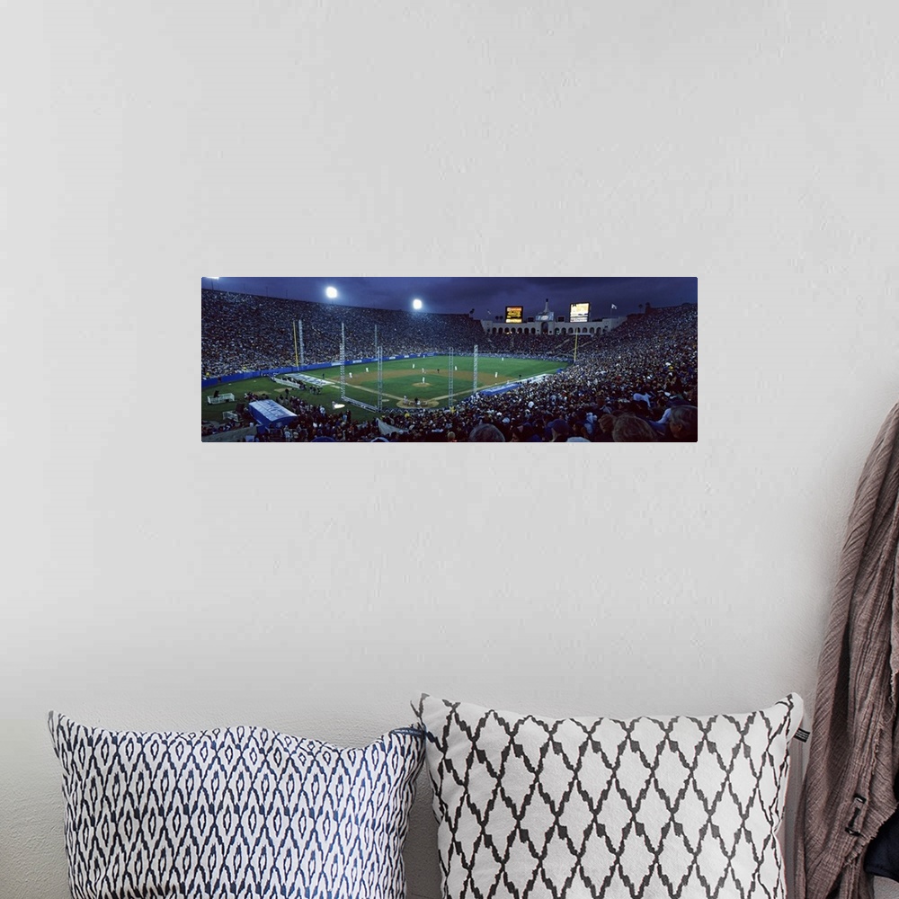 A bohemian room featuring Spectators watching baseball match, Los Angeles Dodgers, Los Angeles Memorial Coliseum, Los Angel...
