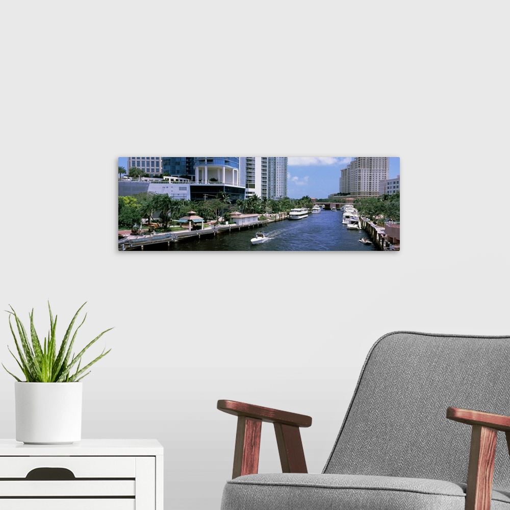A modern room featuring Speedboat and yachts in a canal, Fort Lauderdale, Broward County, Florida