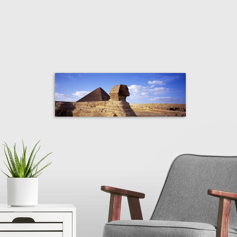 A modern room featuring Sphinx in front of a pyramid, Great Pyramid, Giza, Cairo, Egypt