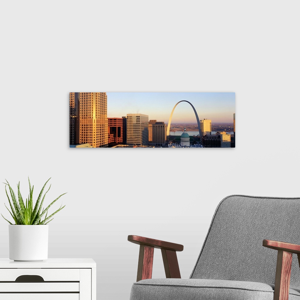 A modern room featuring St. Louis skyline