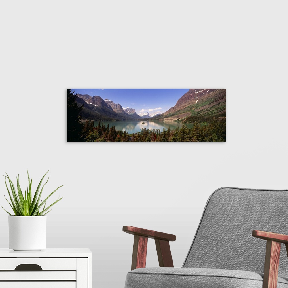 A modern room featuring St Mary Lake Glacier National Park MT
