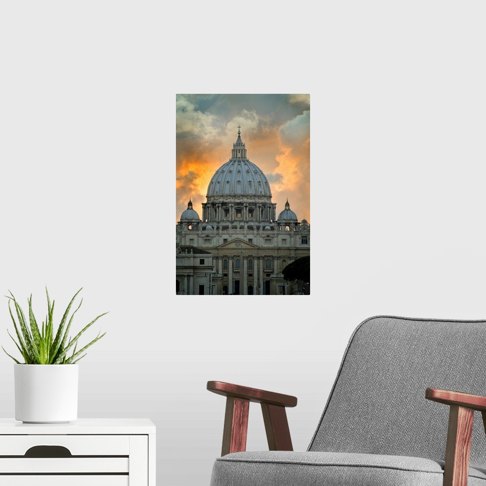 A modern room featuring St. Peter's Basilica viewed from Tiber River, Rome, Lazio, Italy