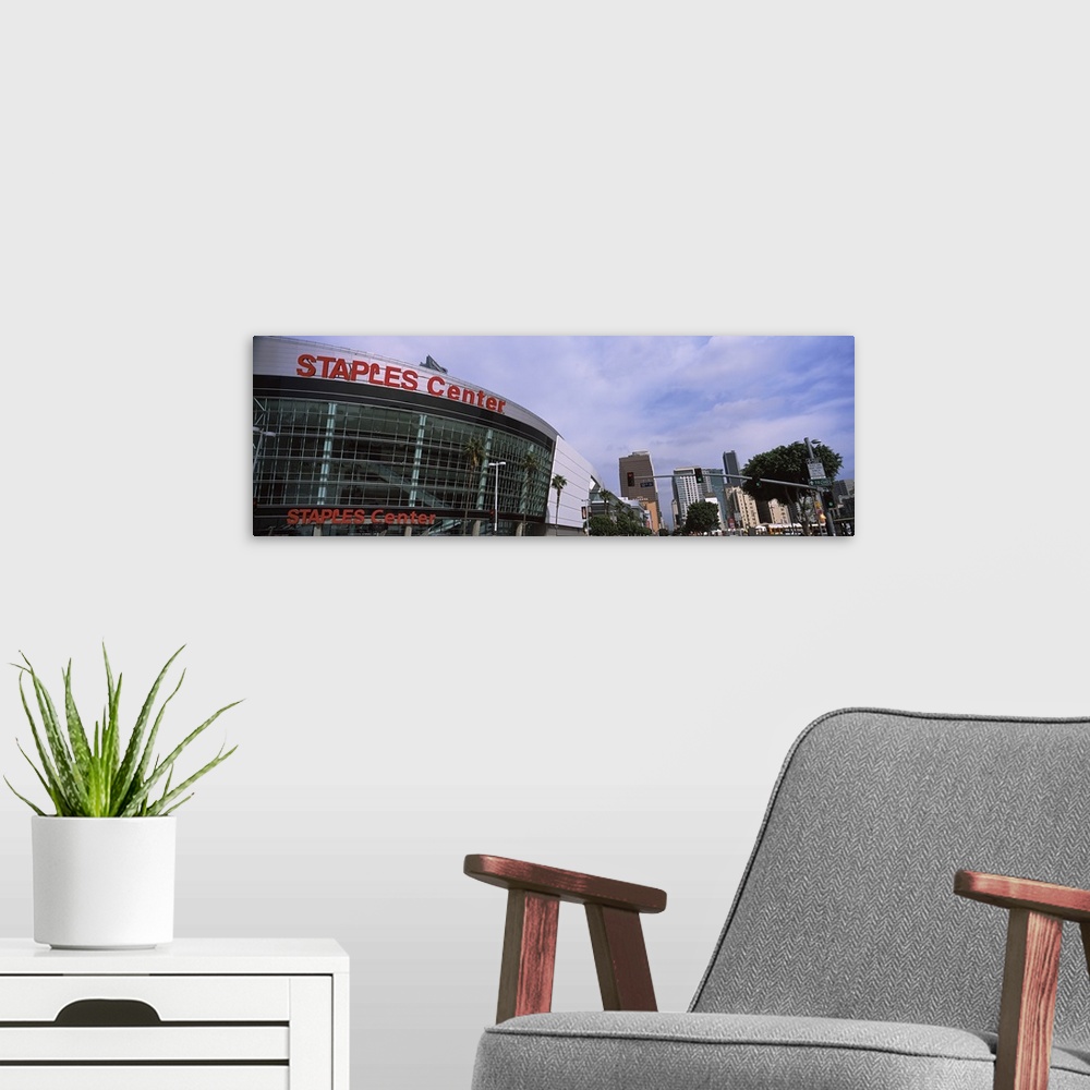 A modern room featuring Low angle view of a multi-purpose sports arena, Staples Center, City Of Los Angeles, Los Angeles ...