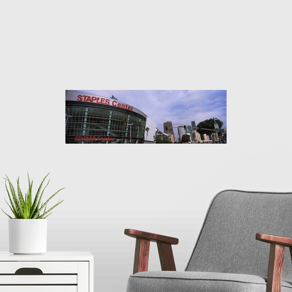 A modern room featuring Low angle view of a multi-purpose sports arena, Staples Center, City Of Los Angeles, Los Angeles ...