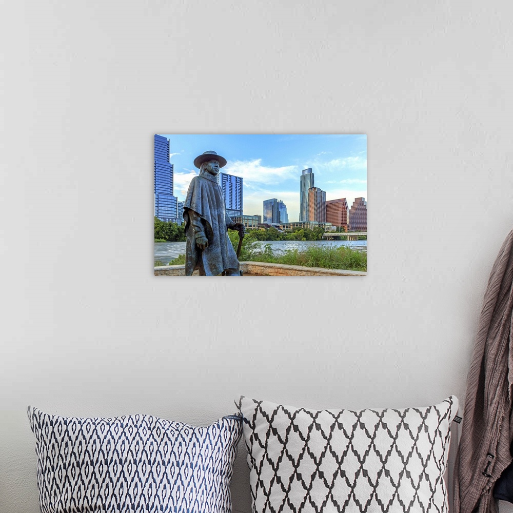 A bohemian room featuring Statue of Stevie Ray Vaughan on the shore of Lady Bird Lake in downtown Austin, Texas, USA.
