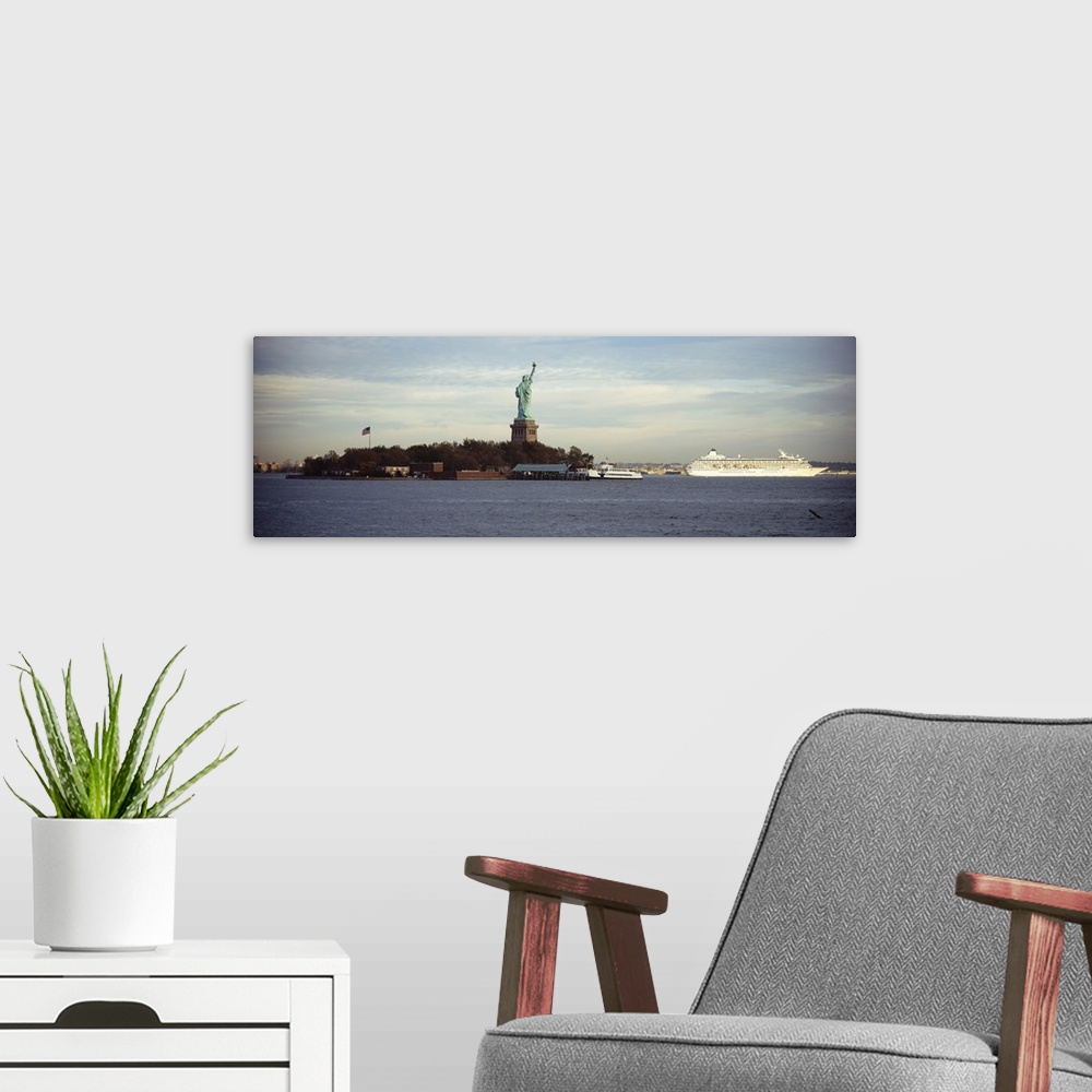 A modern room featuring Statue on an island in the sea, Statue of Liberty, Liberty Island, New York City, New York State