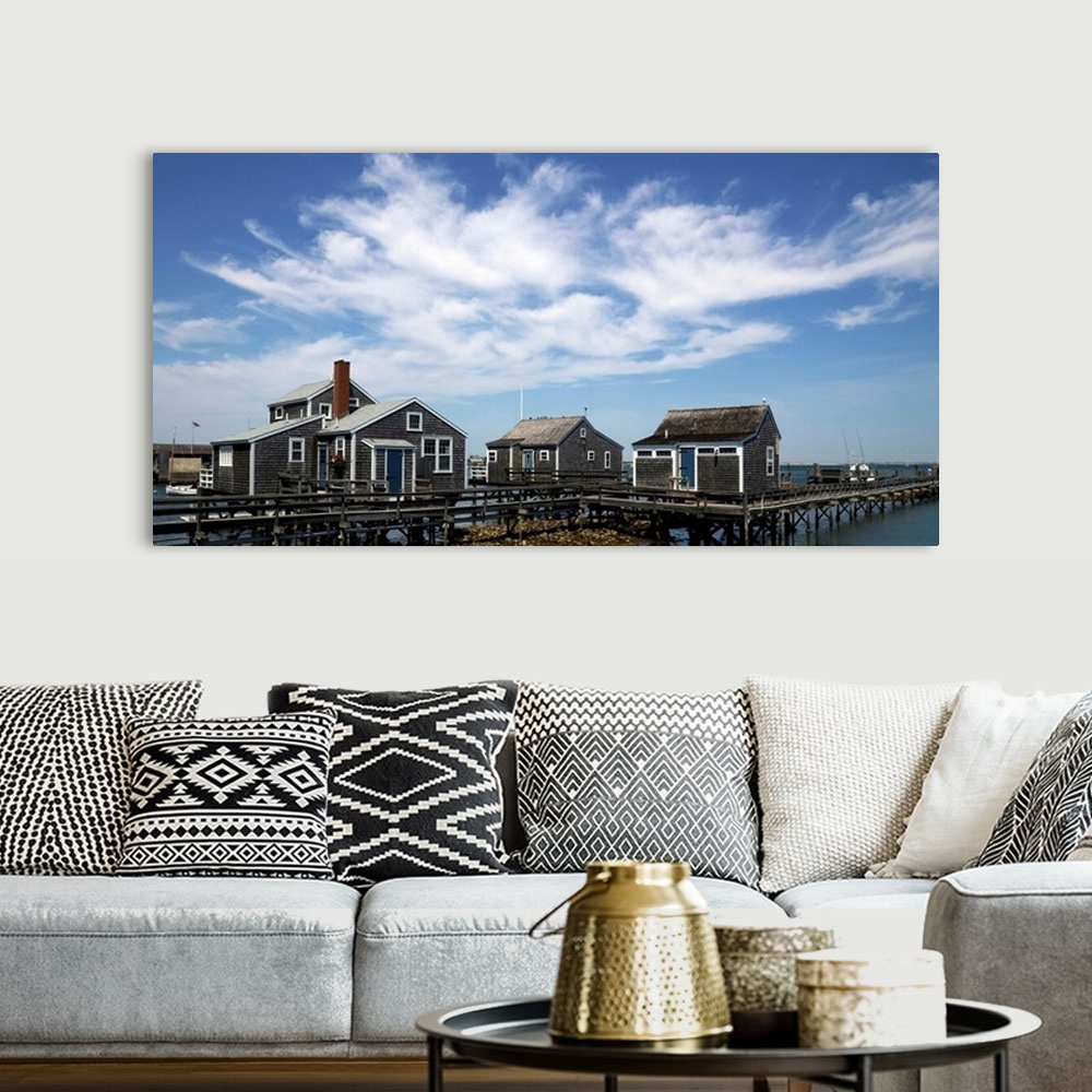 A bohemian room featuring Stilt house at a pier, Old North Wharf, Nantucket Harbor, Nantucket, Massachusetts
