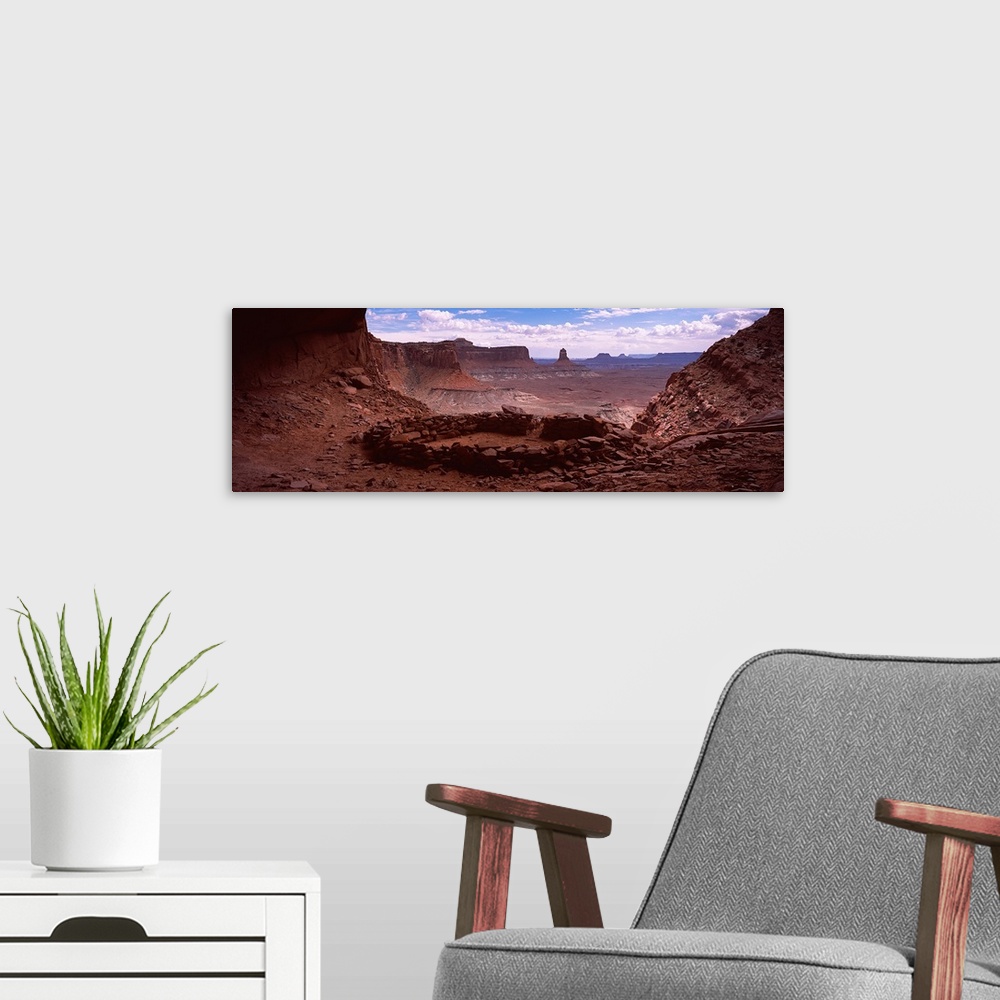 A modern room featuring Stone circle on an arid landscape, False Kiva, Canyonlands National Park, San Juan County, Utah,