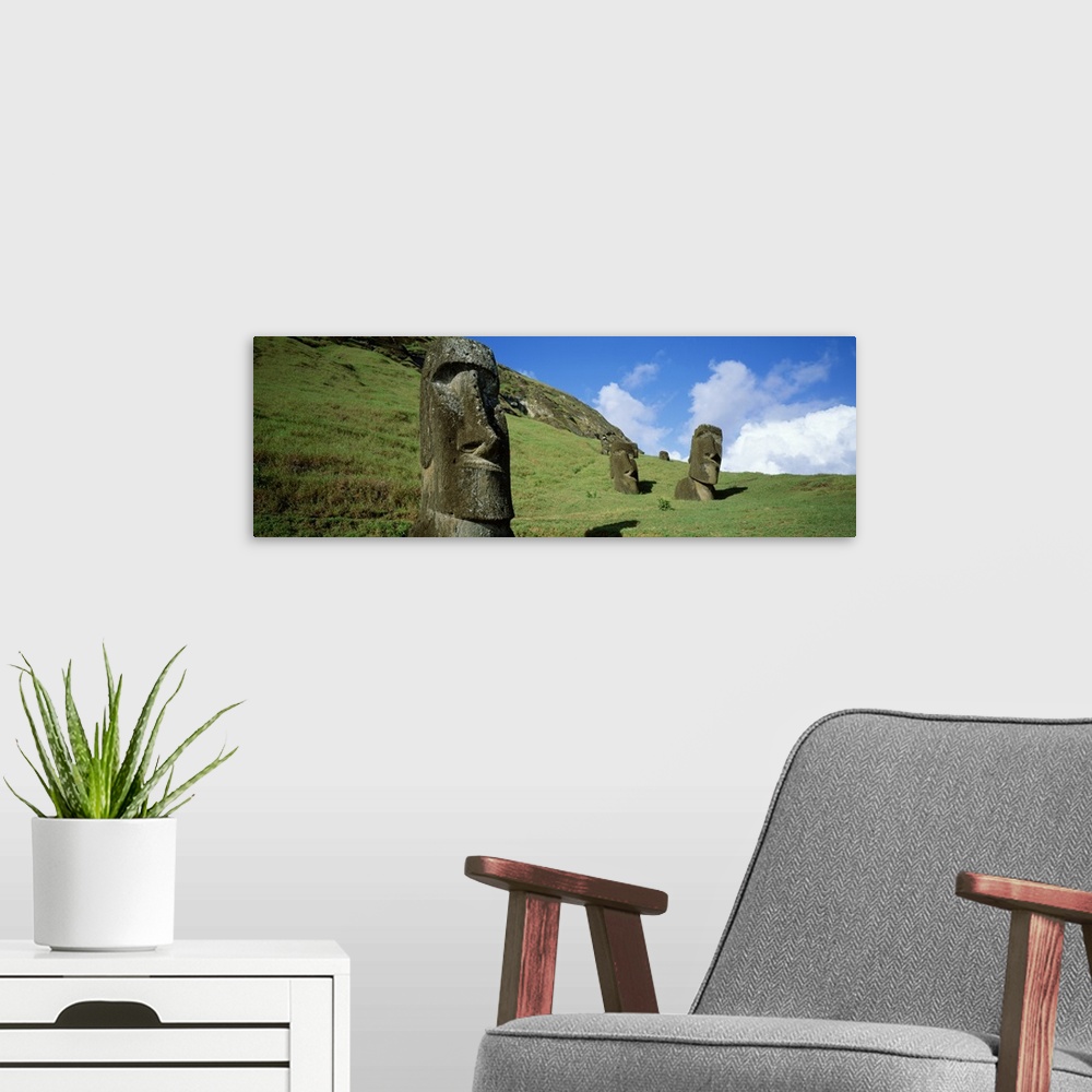 A modern room featuring Stone Heads, Easter Islands, Chile