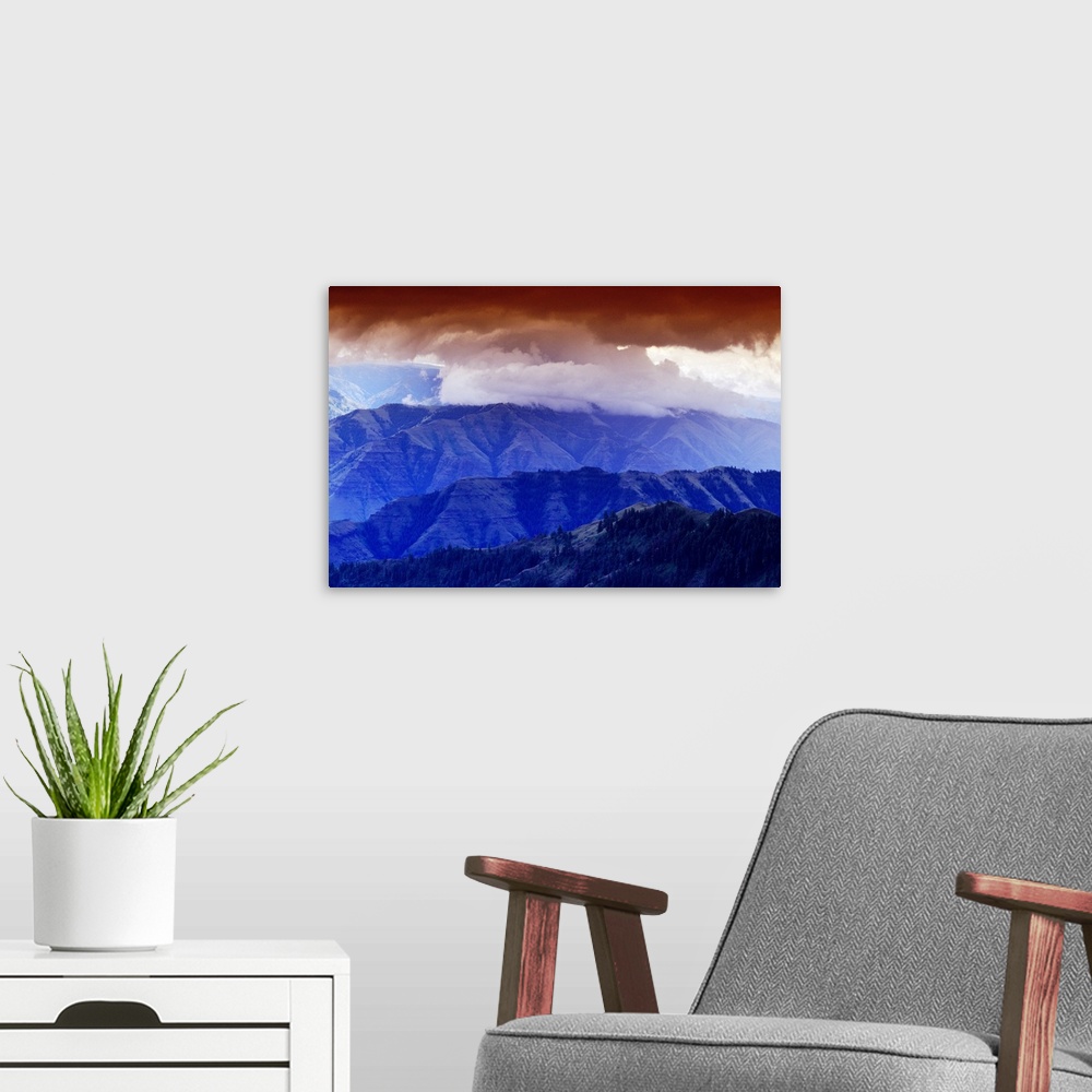 A modern room featuring Storm Clouds Over Hells Canyon