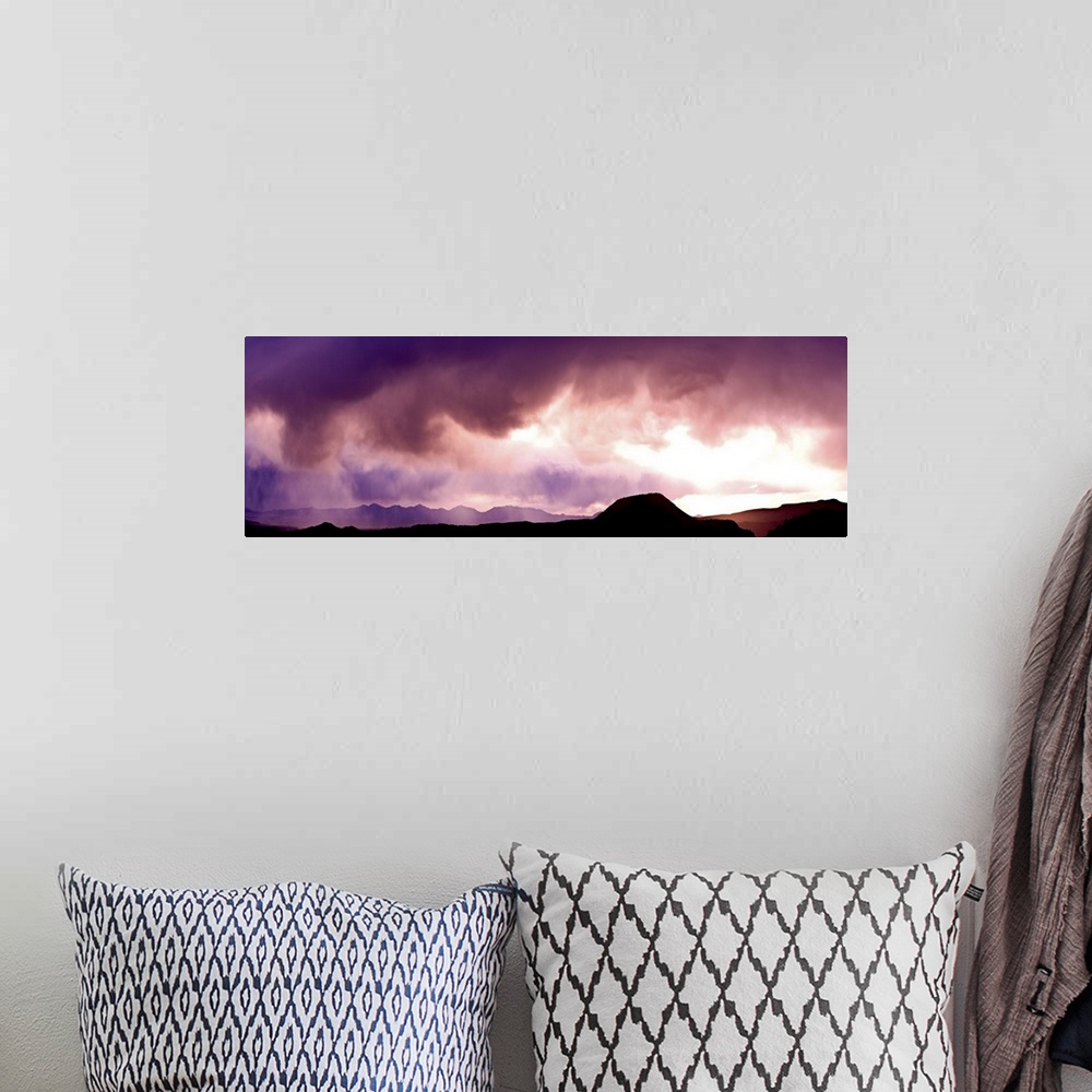 A bohemian room featuring Storm clouds over mountains, Sonoran Desert, Arizona