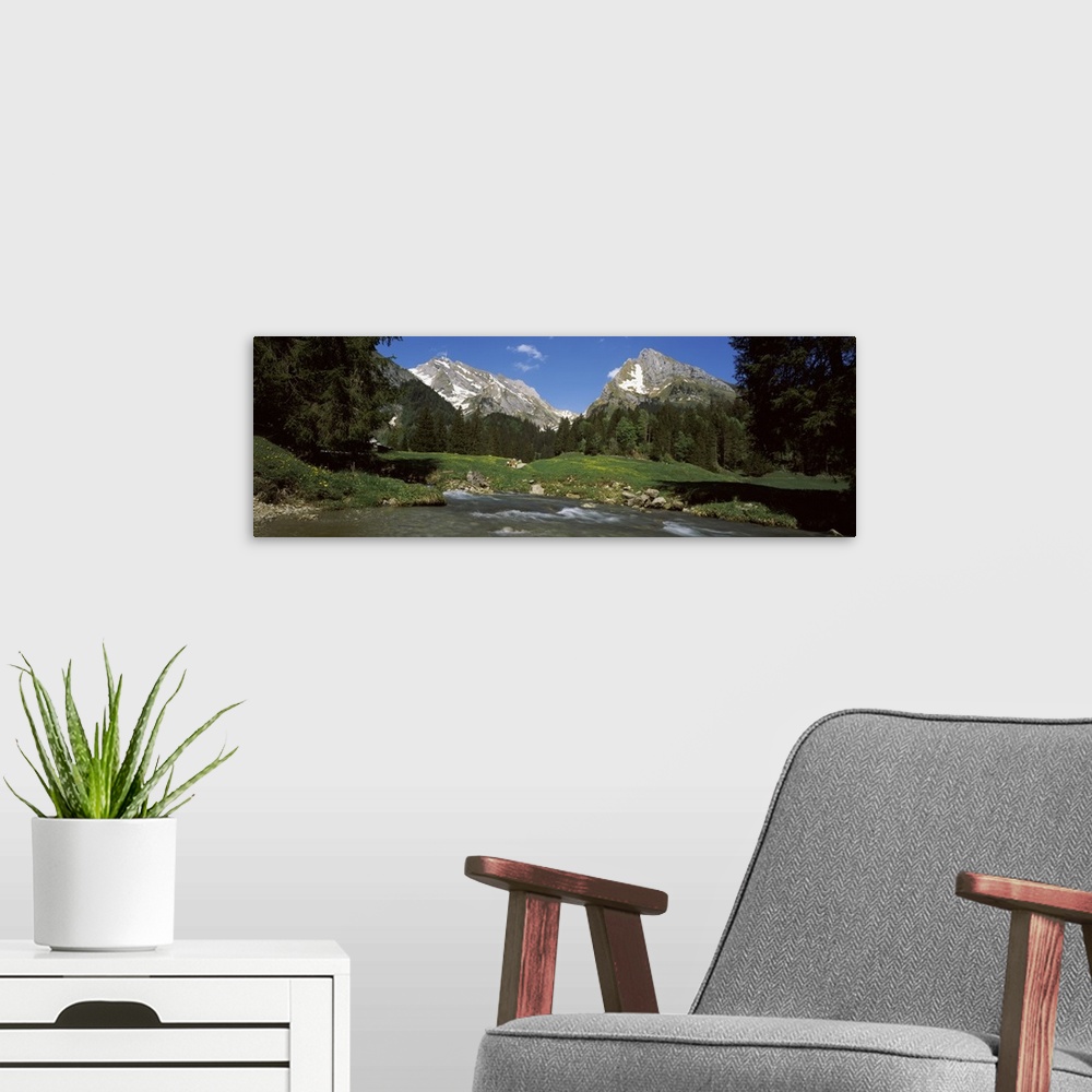 A modern room featuring Stream flowing through a forest Mt Santis Mt Altmann Appenzell Alps St Gallen Canton Switzerland