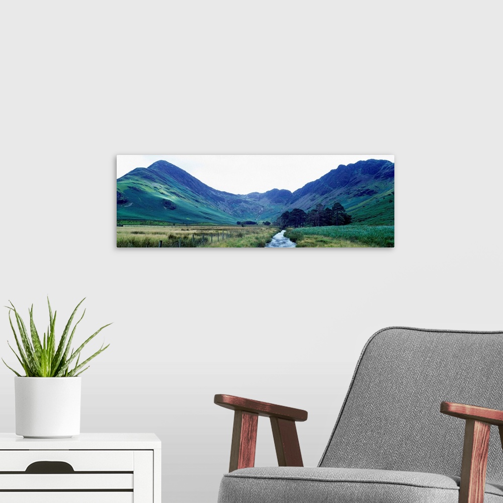 A modern room featuring Stream flowing through a landscape, Fleetwith Pike, Haystacks, Buttermere, England