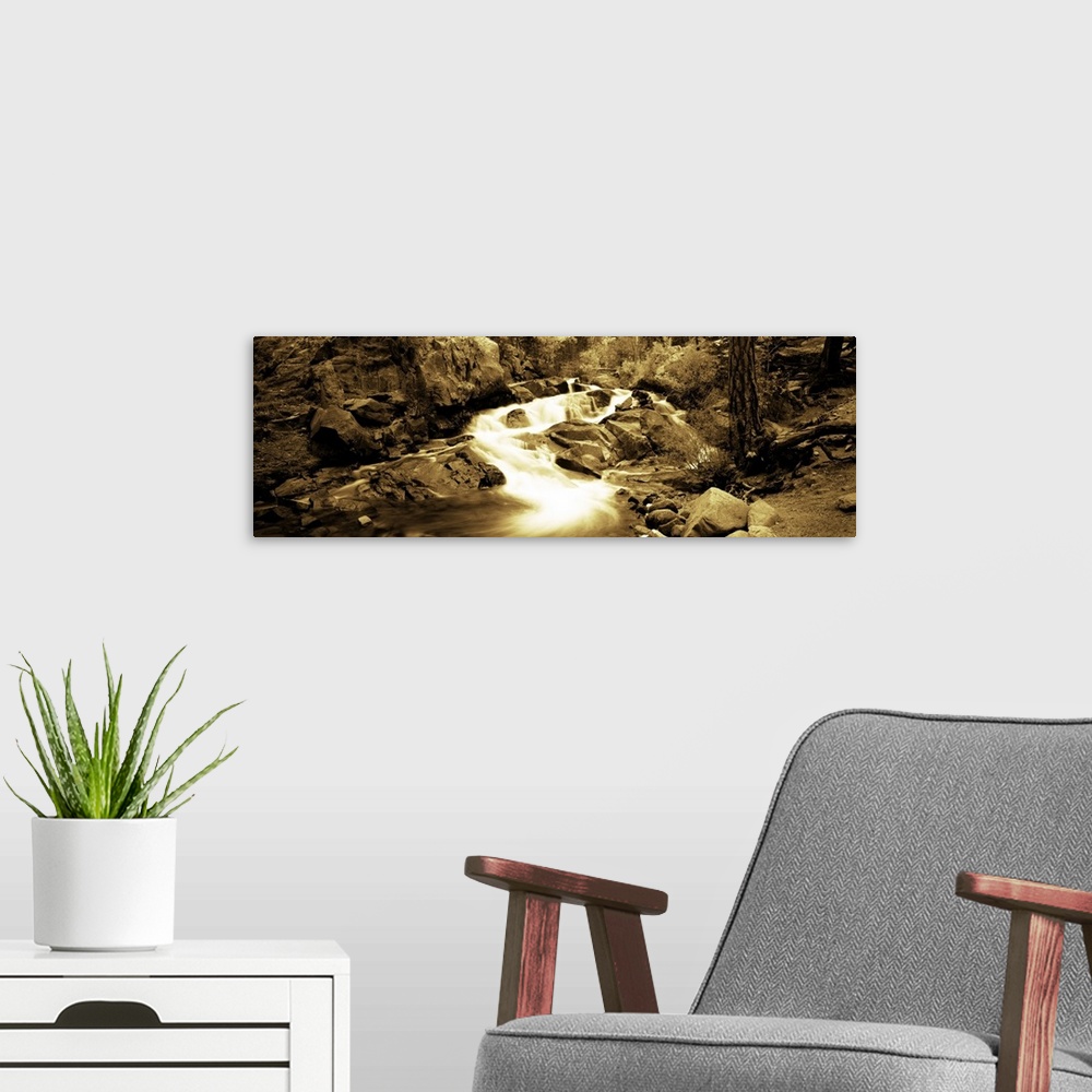 A modern room featuring Stream flowing through rocks, Lee Vining Creek, Lee Vining, Mono County, California