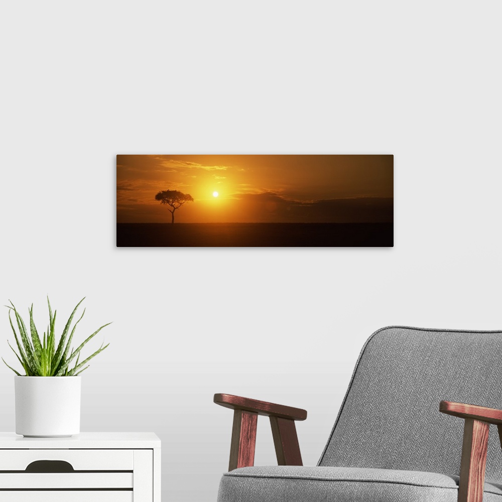 A modern room featuring Sunrise over a landscape, Masai Mara National Reserve, Kenya