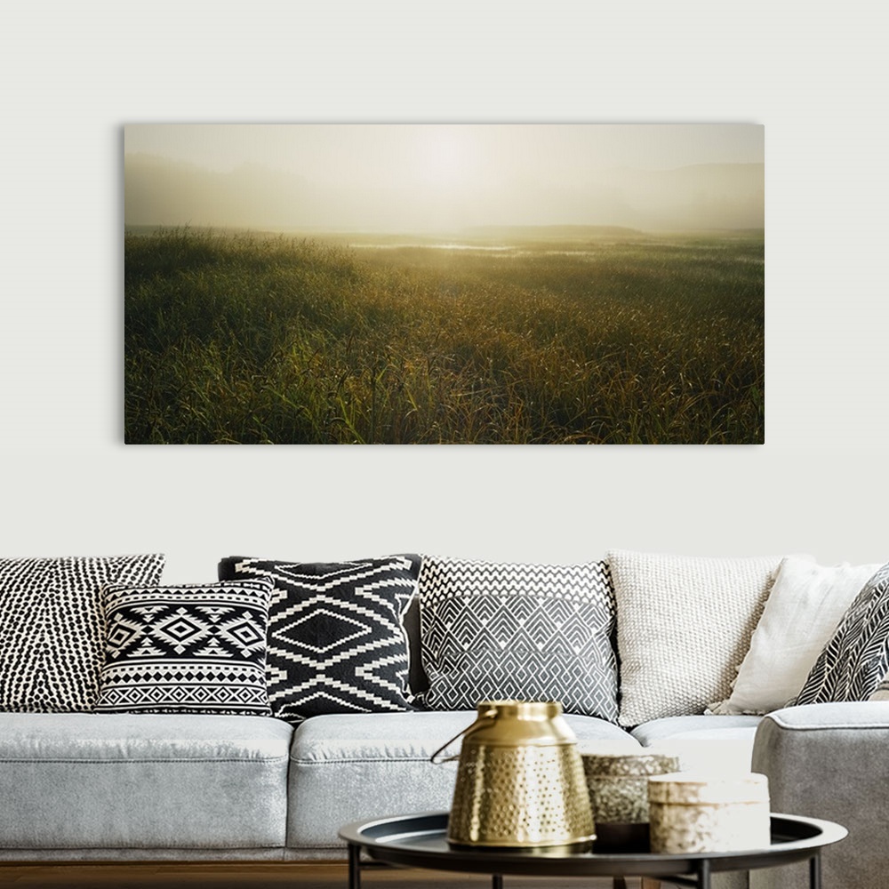 A bohemian room featuring Sunrise over a marsh, California