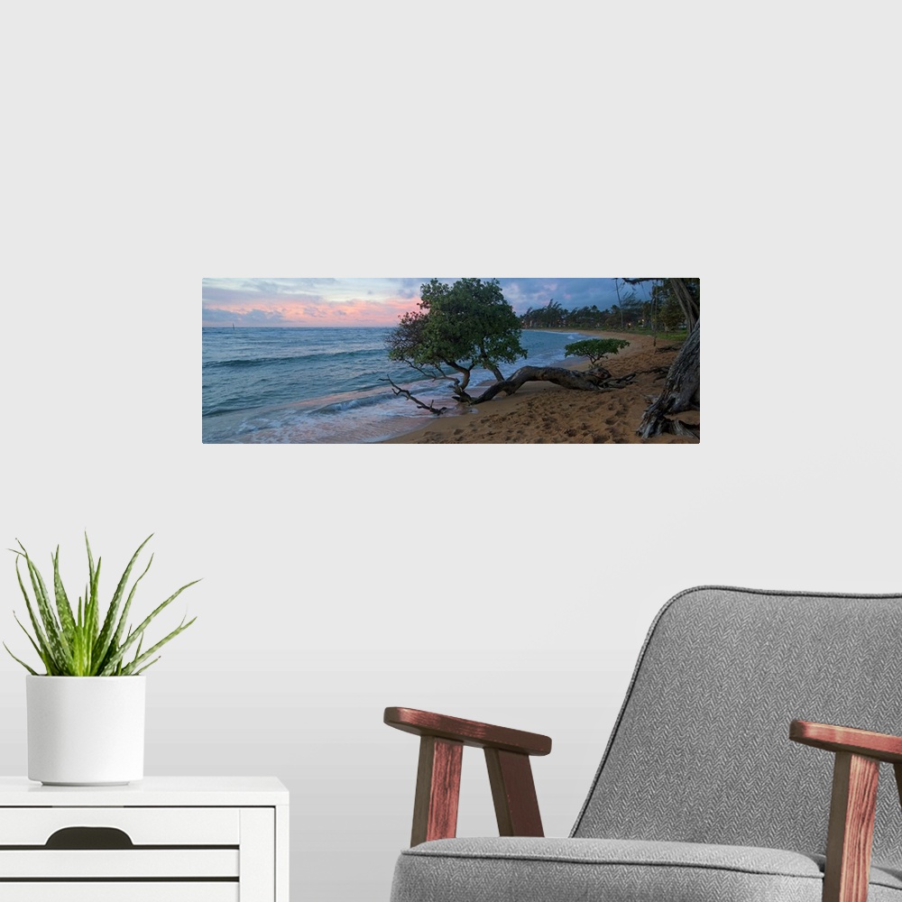 A modern room featuring Sunrise over an ocean, Kapaa Beach Park, Kauai, Hawaii