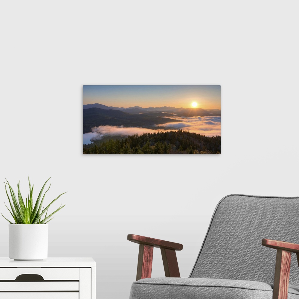 A modern room featuring Sunrise over the Adirondack High Peaks, Adirondack Park, New York State