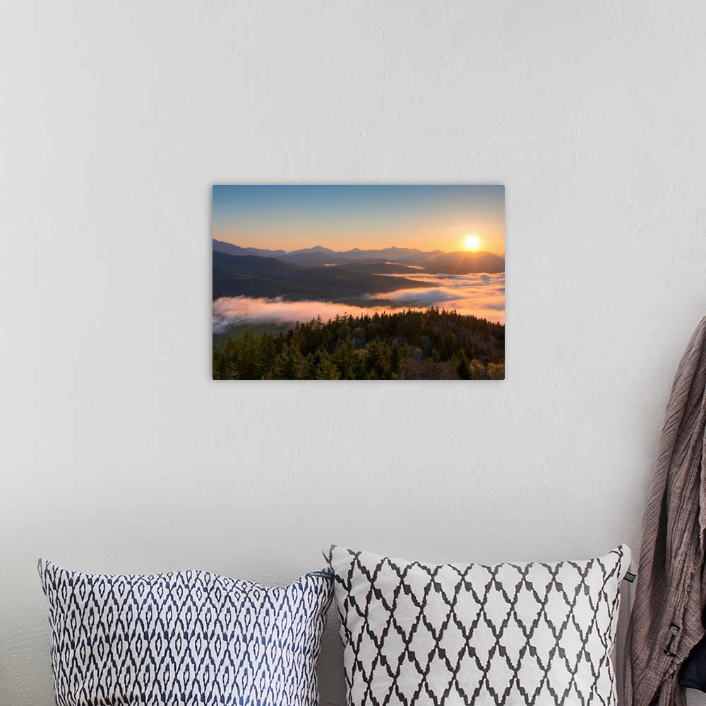 A bohemian room featuring Sunrise over the Adirondack High Peaks from Goodnow Mountain, Adirondack Park, New York State, USA