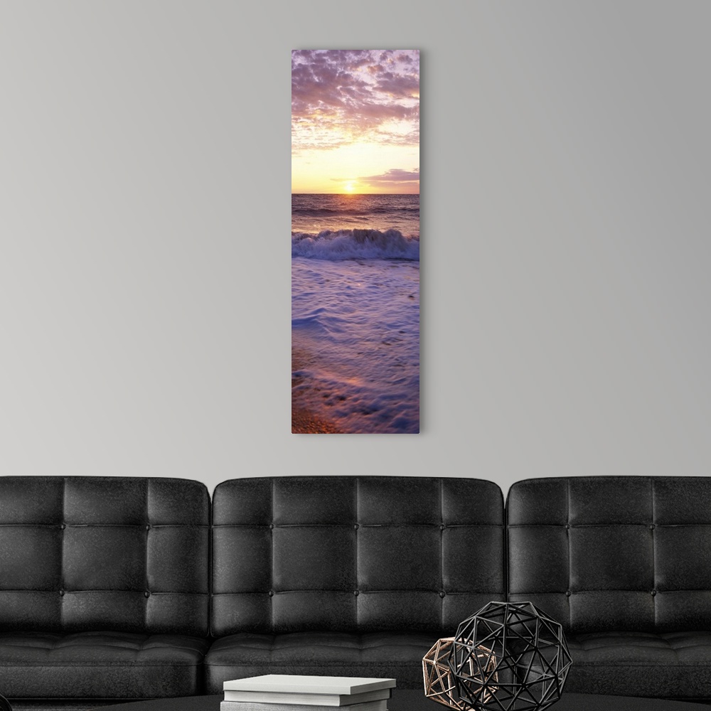 A modern room featuring Sunrise over the sea