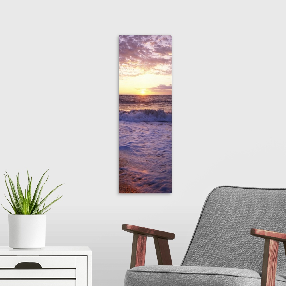 A modern room featuring Sunrise over the sea