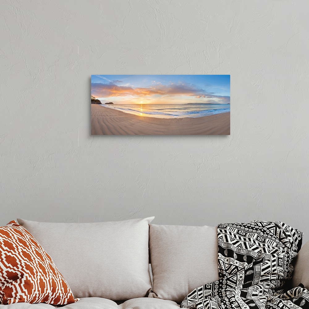 A bohemian room featuring Sunrise over the sea, Tenby, Pembrokeshire, Wales