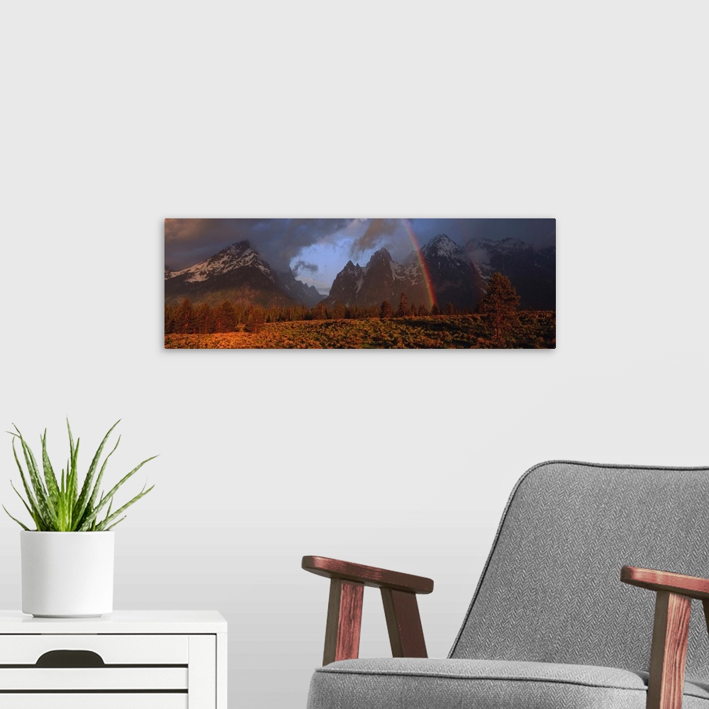 A modern room featuring Sunrise & rainbow Grand Teton National Park WY