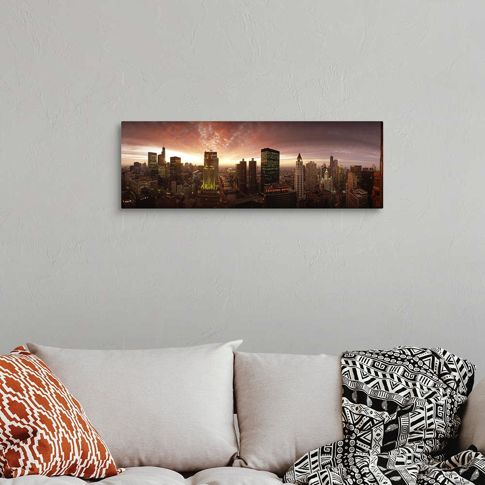 A bohemian room featuring Sunset cityscape Chicago IL USA