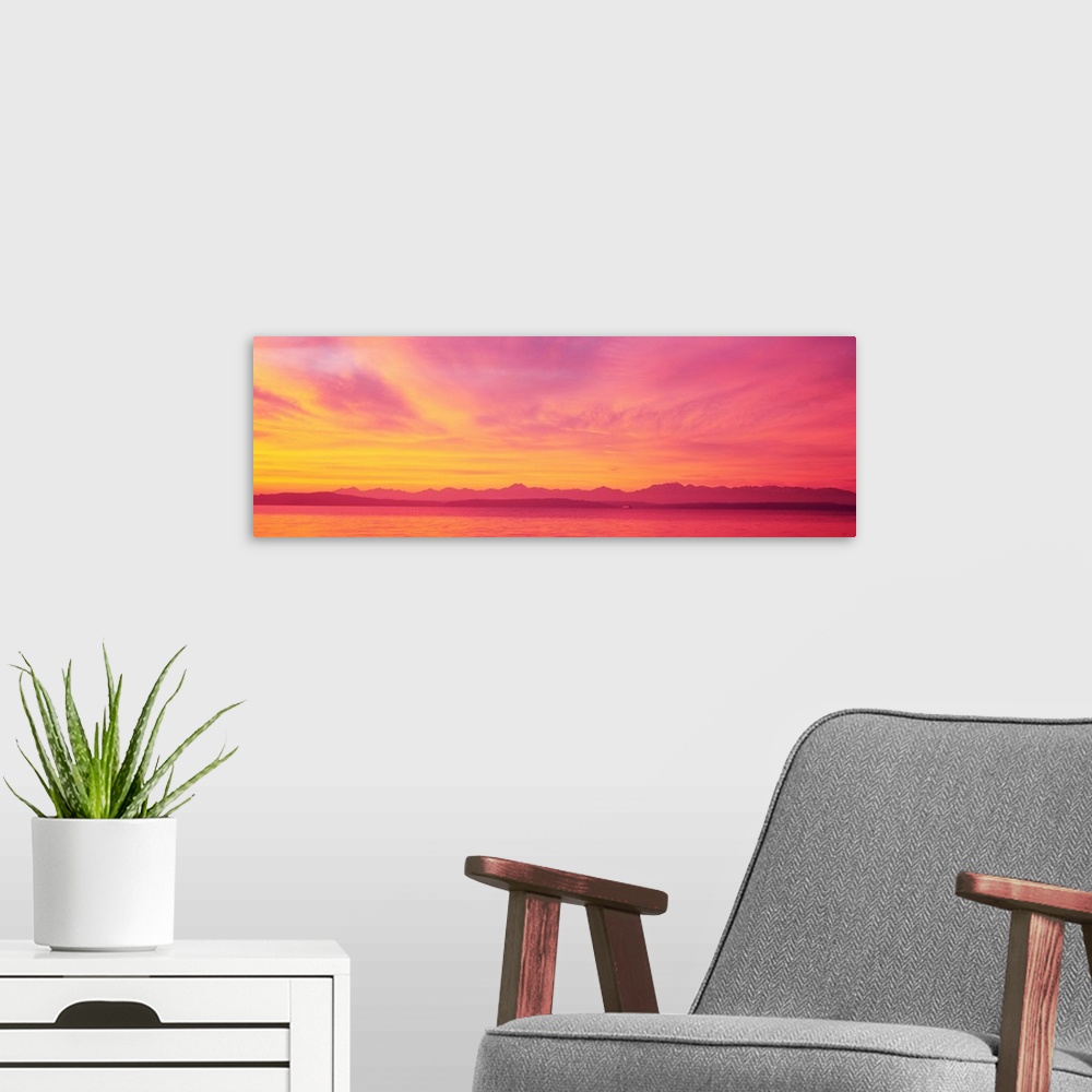 A modern room featuring Sunset Colorful Clouds WA
