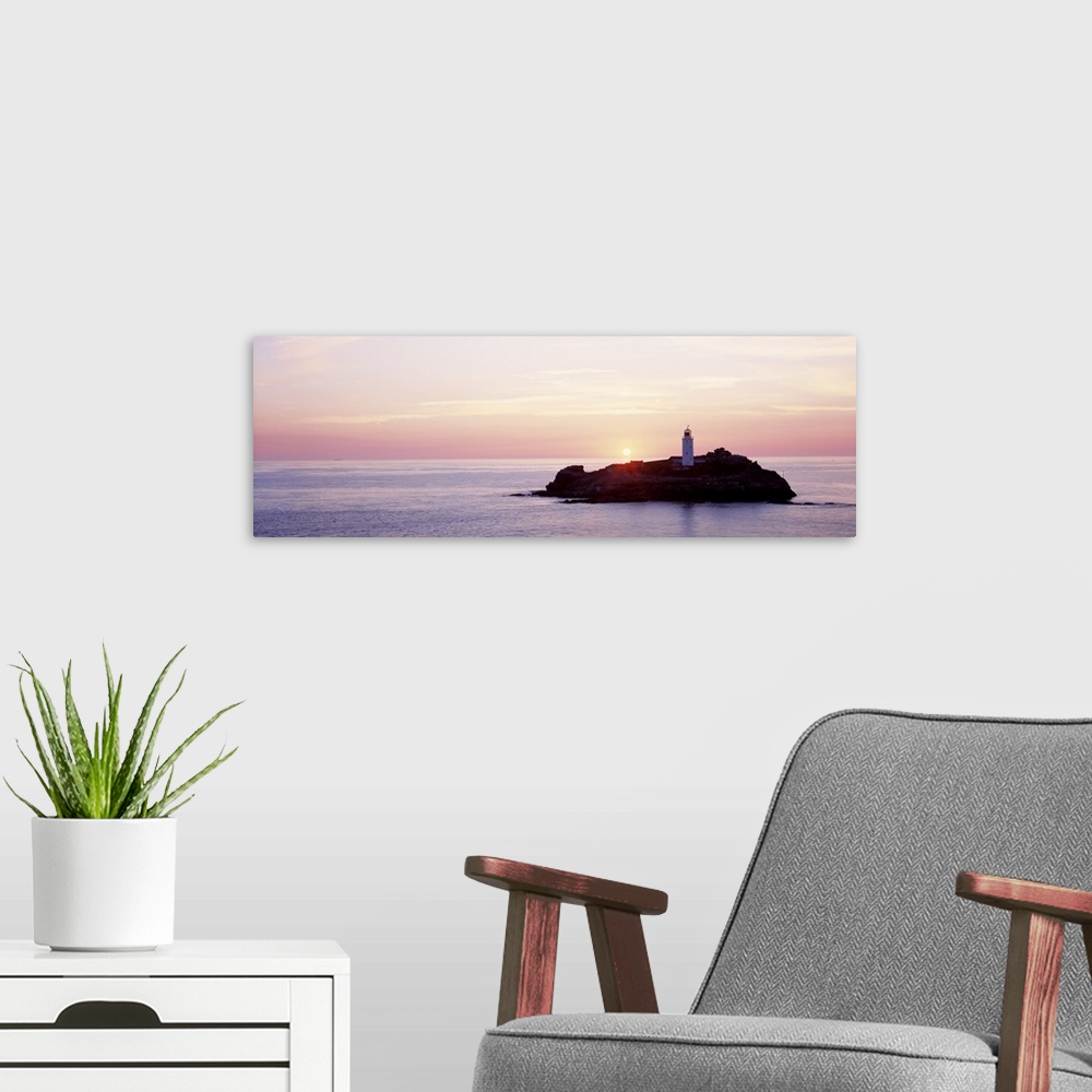 A modern room featuring Sunset Godrevy Lighthouse Cornwall England