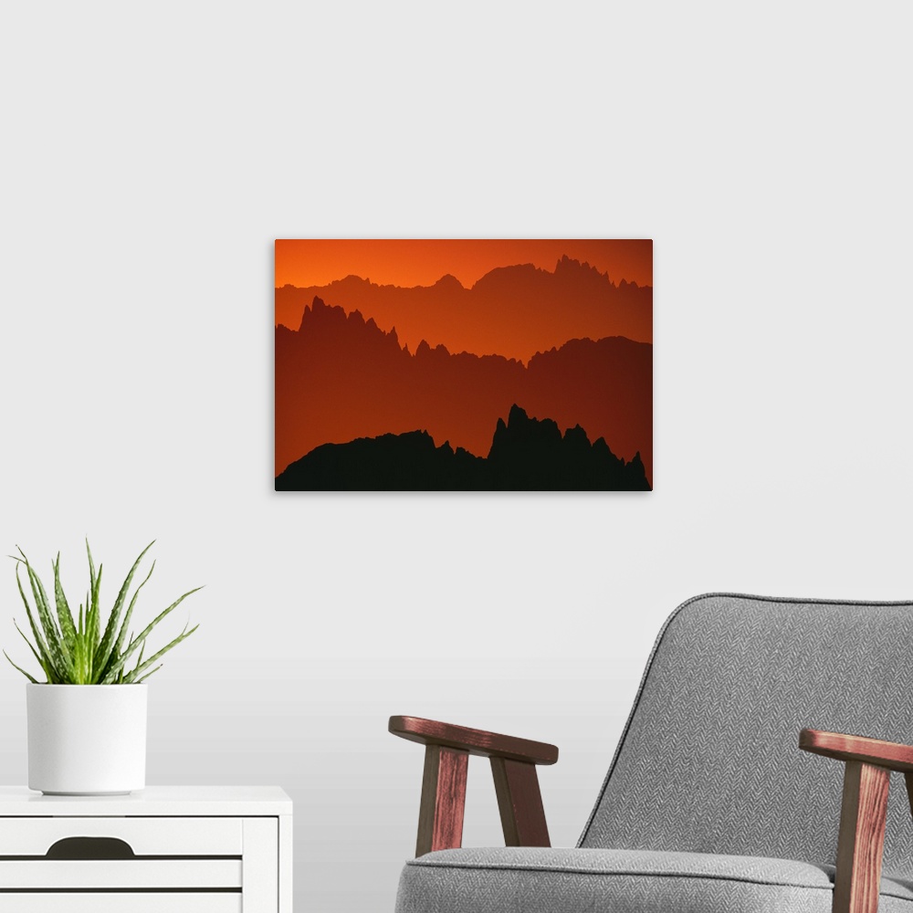 A modern room featuring Sunset Light On Jagged Peaks Of The Minarets