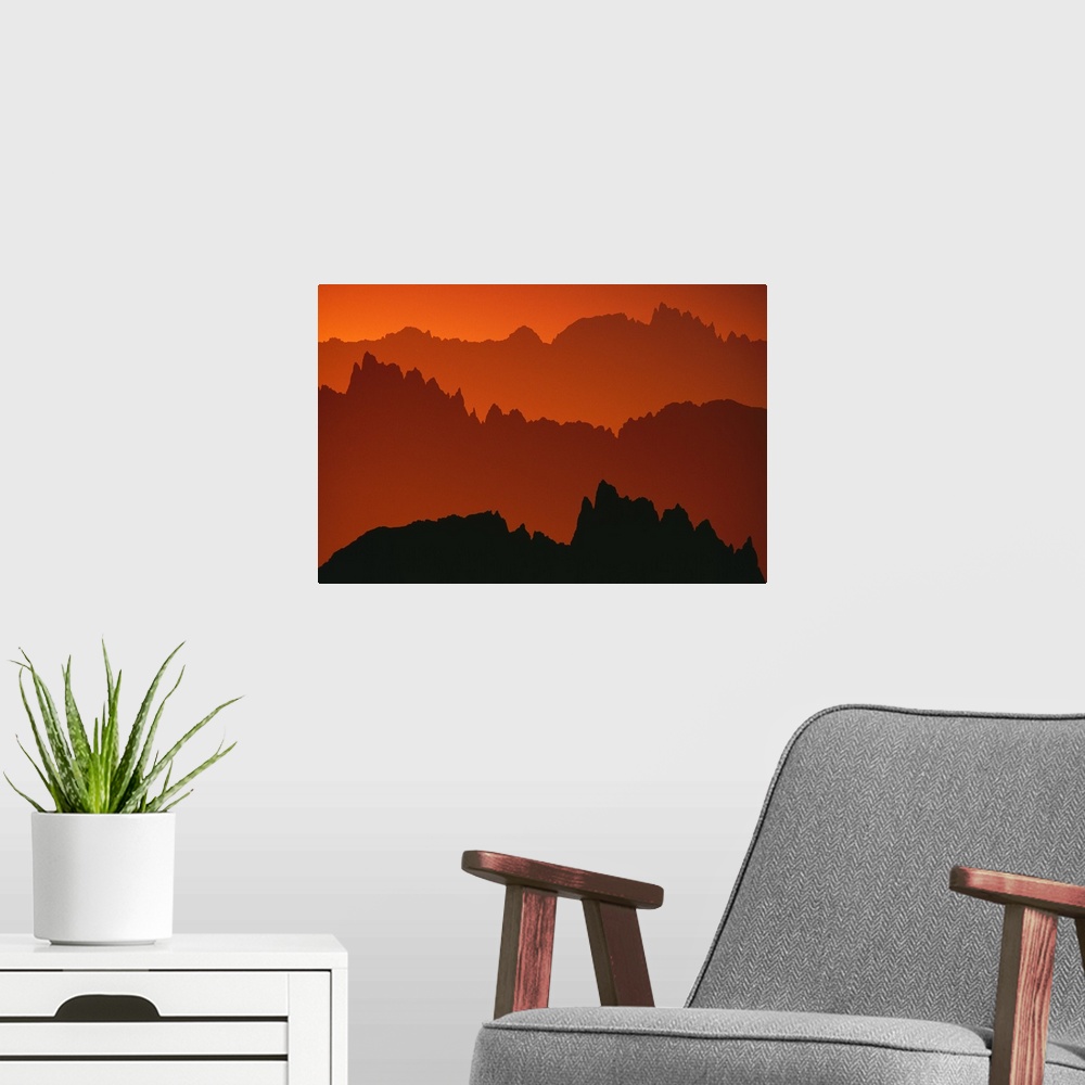 A modern room featuring Sunset Light On Jagged Peaks Of The Minarets