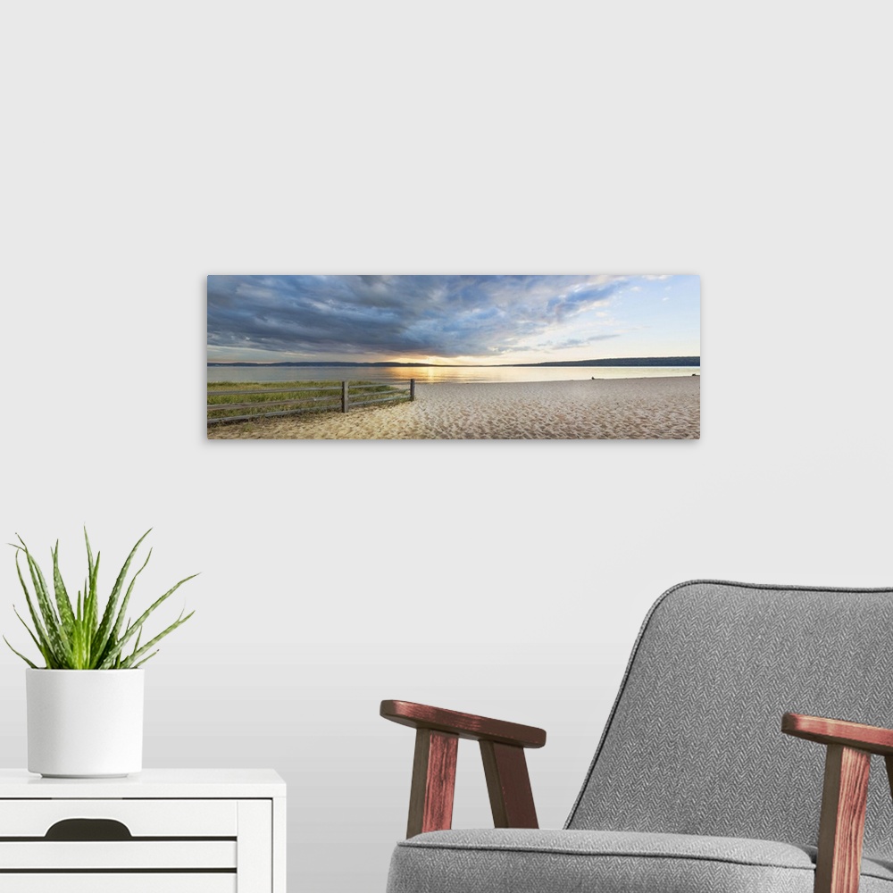 A modern room featuring Sunset on South Bay, Lake Superior, Munising, Upper Peninsula, Alger County, Michigan, USA.