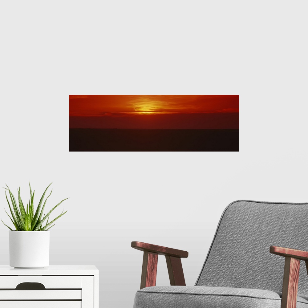 A modern room featuring Sunset over a grain field, Carson County, Texas Panhandle, Texas