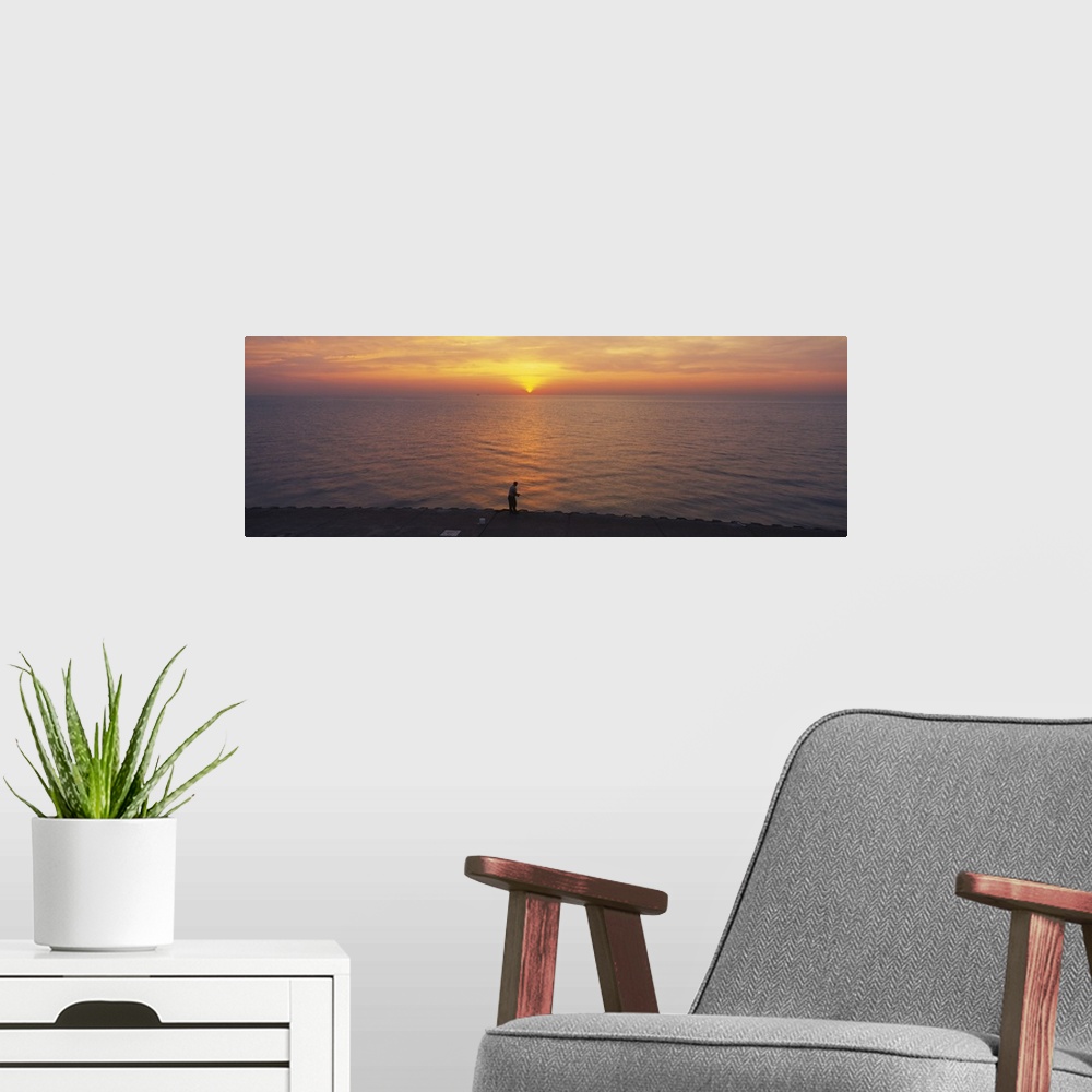 A modern room featuring Sunset over a lake, Lake Michigan, Chicago, Cook County, Illinois