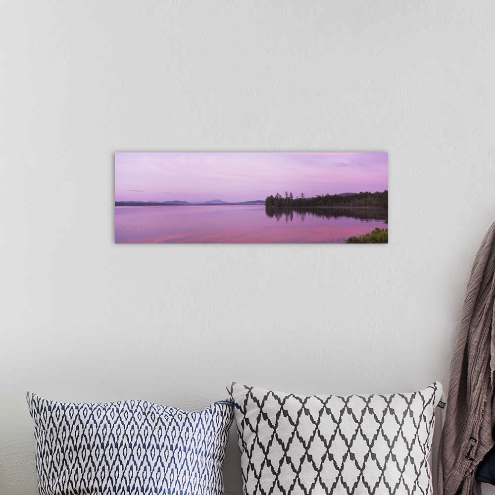 A bohemian room featuring Sunset over a lake, Raquette Lake, Adirondack Mountains, New York State