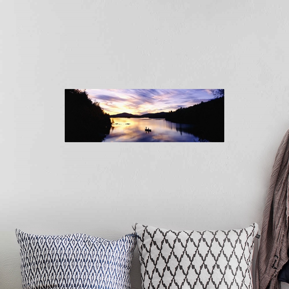A bohemian room featuring Sunset over a lake, Saranac Lake, Adirondack Mountains, New York State