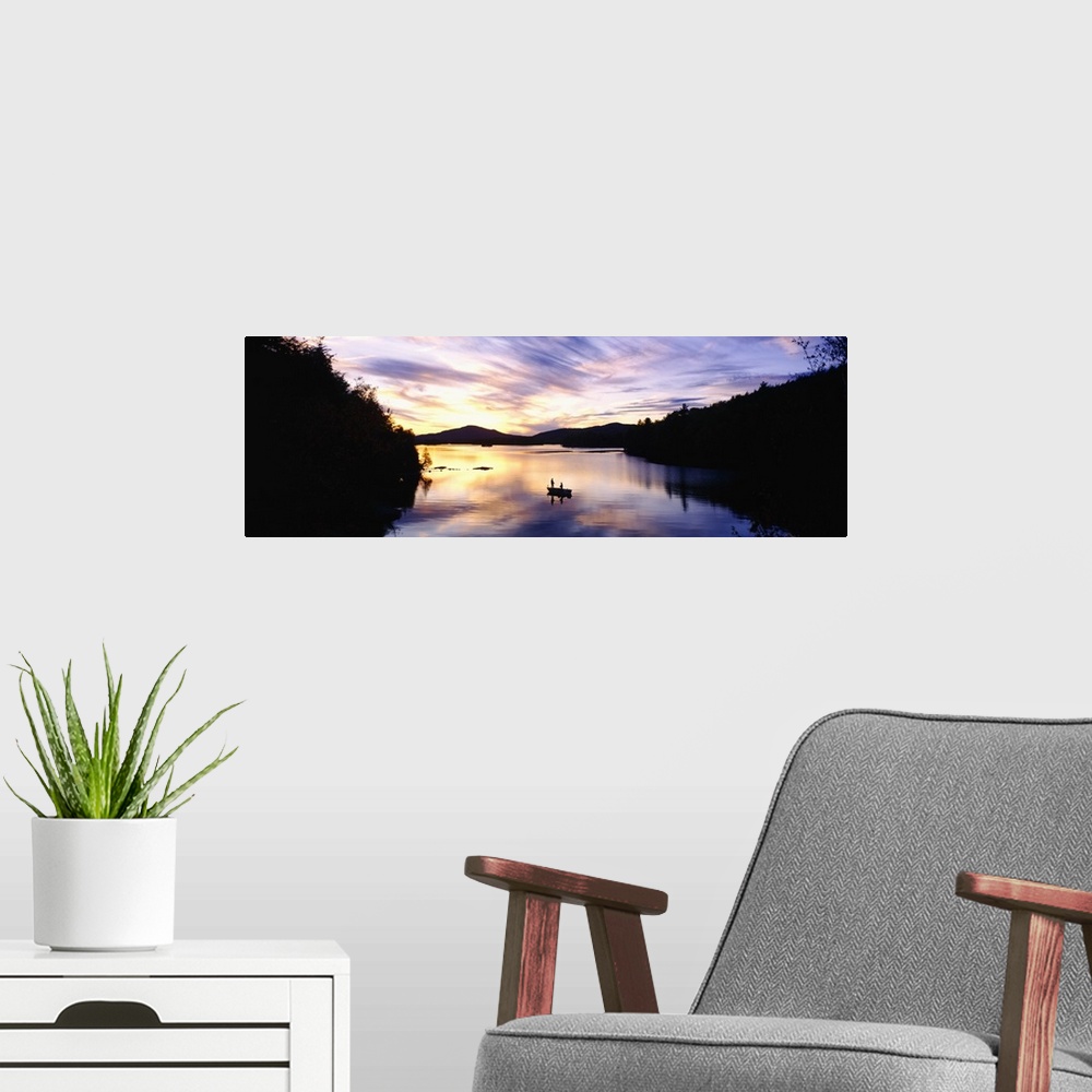 A modern room featuring Sunset over a lake, Saranac Lake, Adirondack Mountains, New York State