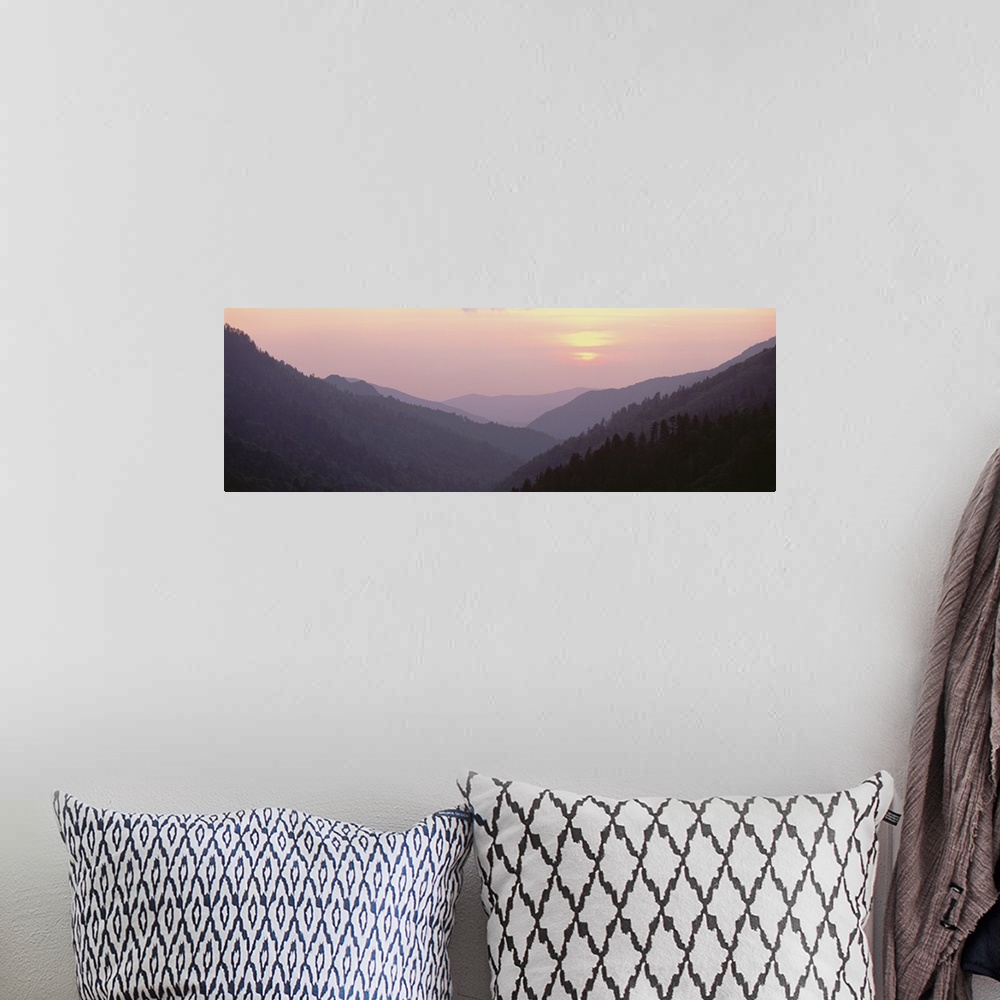 A bohemian room featuring Panorama of a sunset over the Smoky Mountain National Park in North Carolina.
