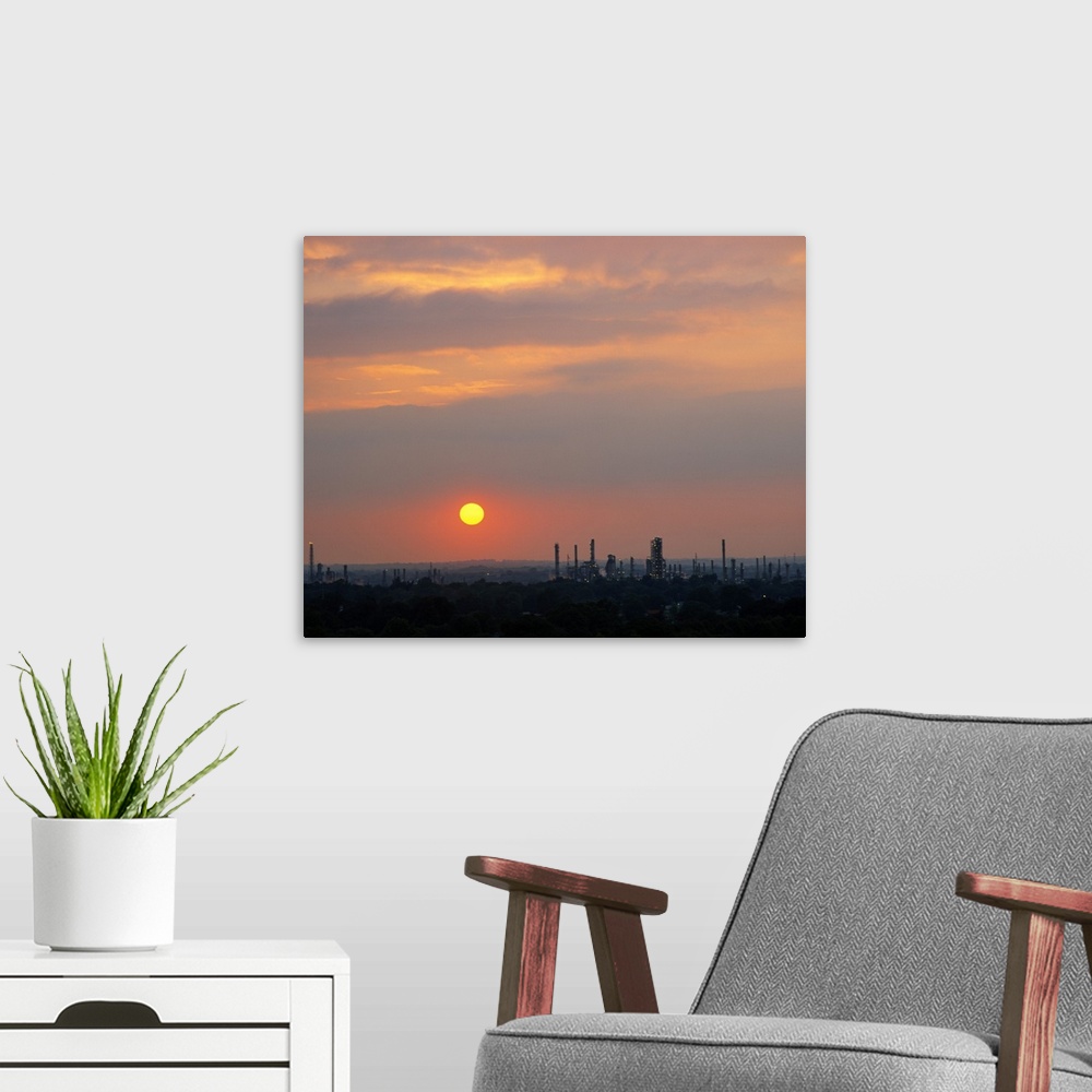 A modern room featuring Sunset over a refinery, Philadelphia, Pennsylvania