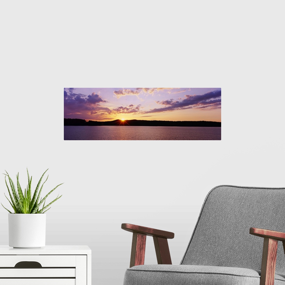 A modern room featuring Sunset over a reservoir, Hinckley Reservoir, Adirondack Mountains, New York State