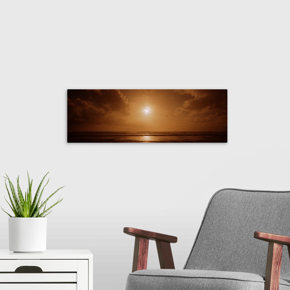A modern room featuring Sunset over an ocean, California