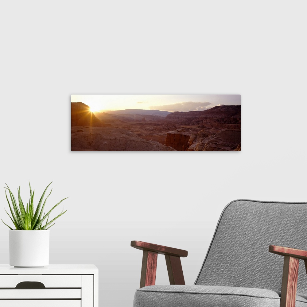 A modern room featuring Sunset over mountains, Capitol Reef National Park, Torrey, Utah