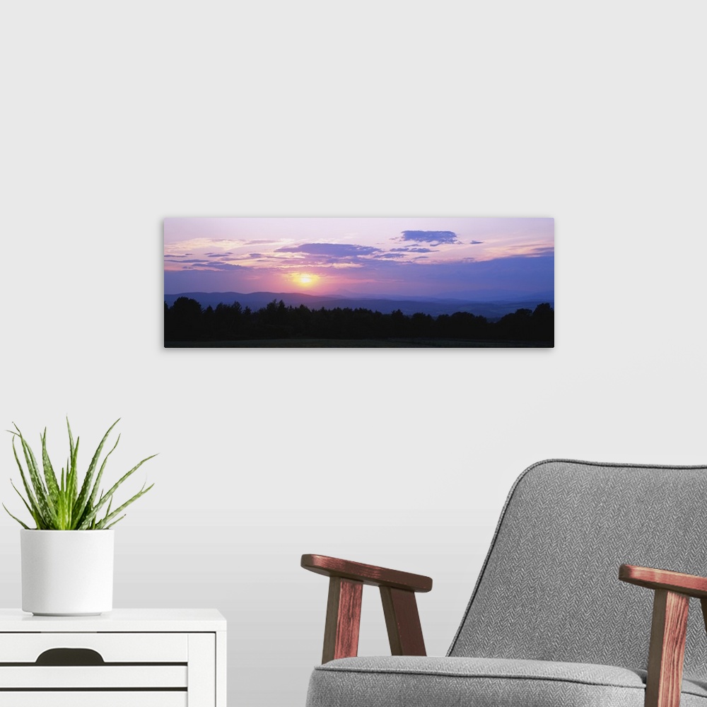 A modern room featuring Sunset over mountains, Tower Road, Williamstown, Vermont