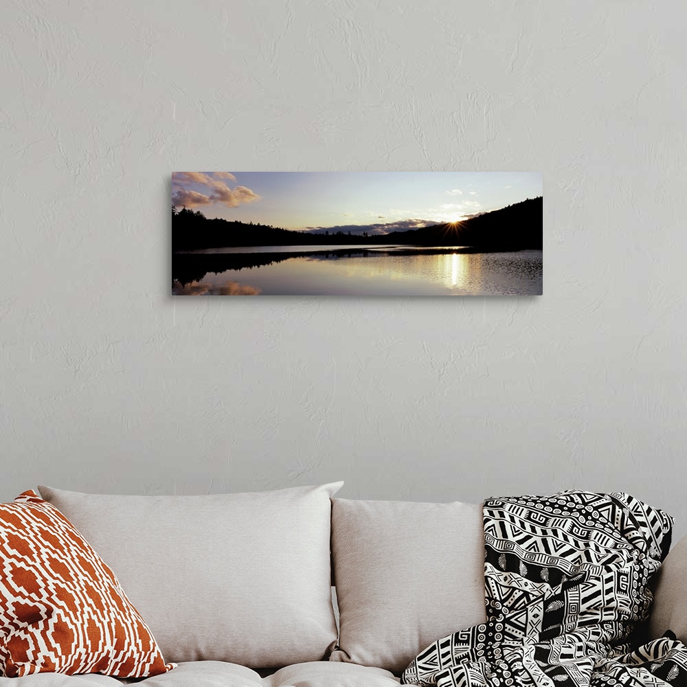 A bohemian room featuring Sunset over mountains, Upper Brown Tract Pond, Adirondack Mountains, New York State,