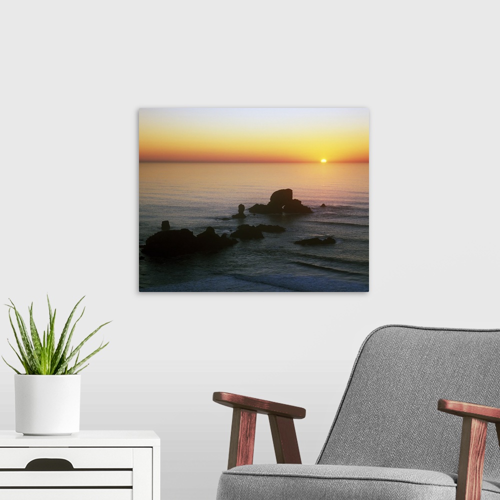 A modern room featuring Sunset Over Sea Lion Rock