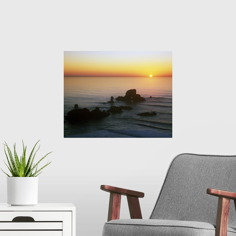A modern room featuring Sunset Over Sea Lion Rock