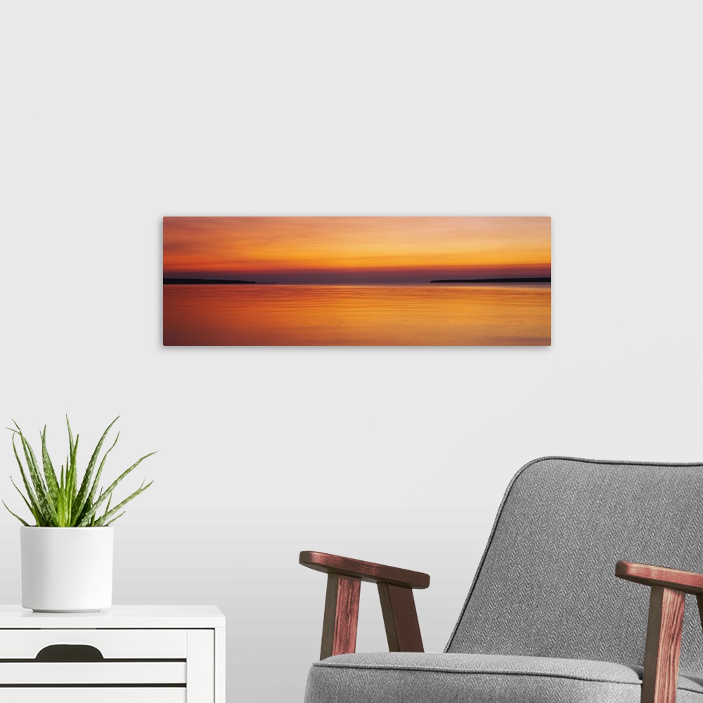 A modern room featuring Sunset over the lake, Lake Superior, Apostle Islands, Wisconsin