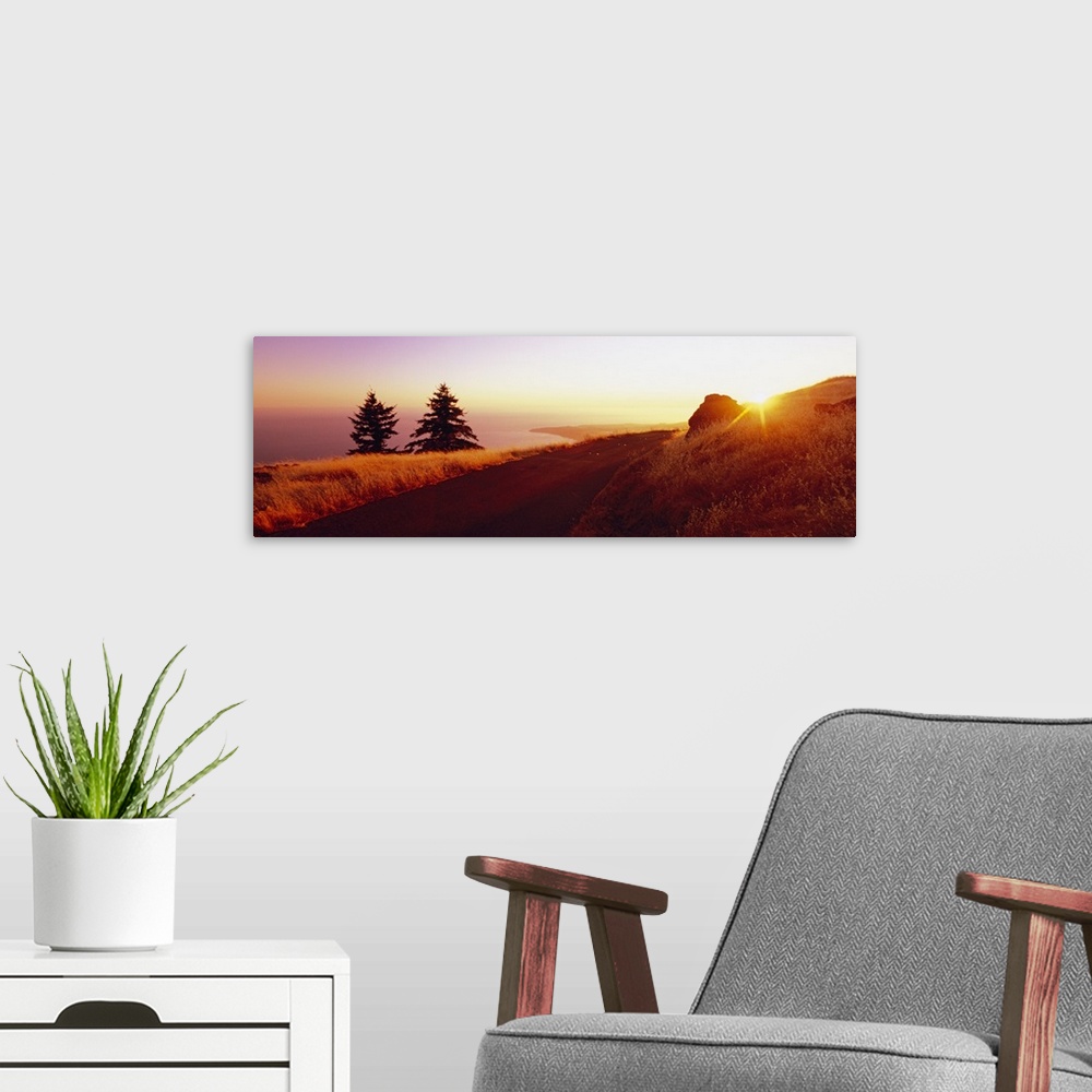 A modern room featuring Sunset over the mountain, Mt Tamalpais, Marin County, California
